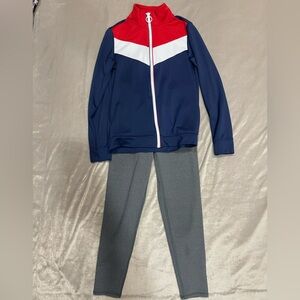 Aerie gray tights and ideology Kids Red, White, and Navy sweater